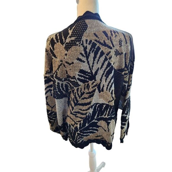 Vintage 80s Arielle Botanical Long Sleeve Sweater Gold Black Pullover - Picture 5 of 7